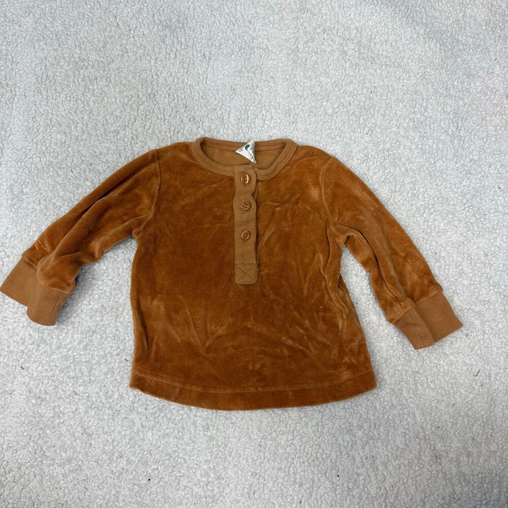 Kate Quinn Baby Velvet Velour Henley Shirt Top Boy 6-12 Months Organic Cotton
